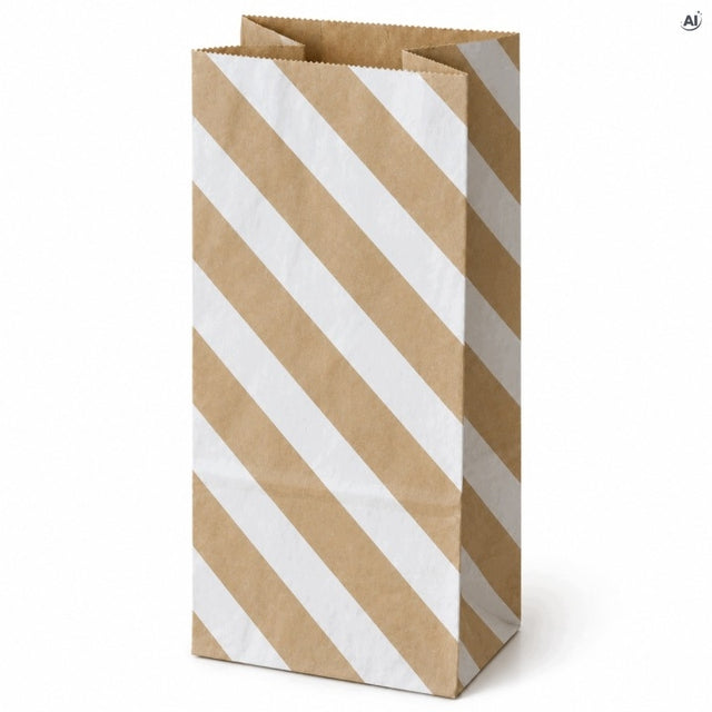 Torba Papierowa Klockowa 160 x 80 x 270mm w Paski - Brązowa