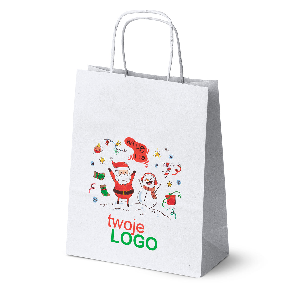 Vánoční papírové tašky zelené 50 ks. 180x80x225mm + LOGO (23 designů)