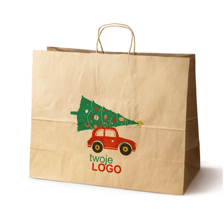 Torba papierowa świąteczne Brązowa 50szt. 500x180x390mm +LOGO (22 kolorowe wzory) RO-12