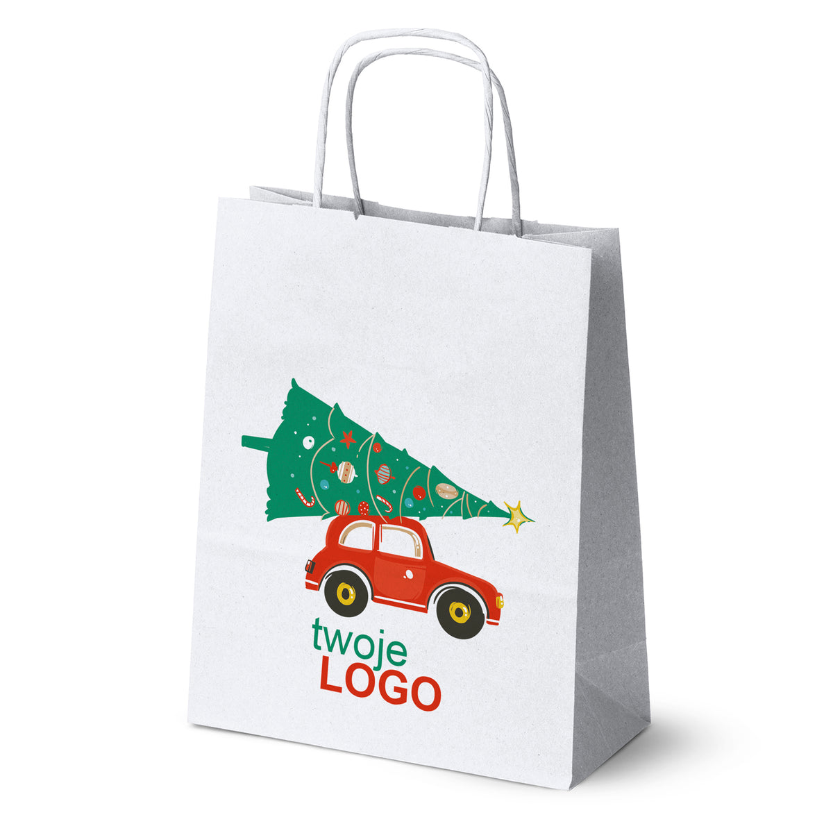 Vánoční papírové tašky zelené 50 ks. 180x80x225mm + LOGO (23 designů)