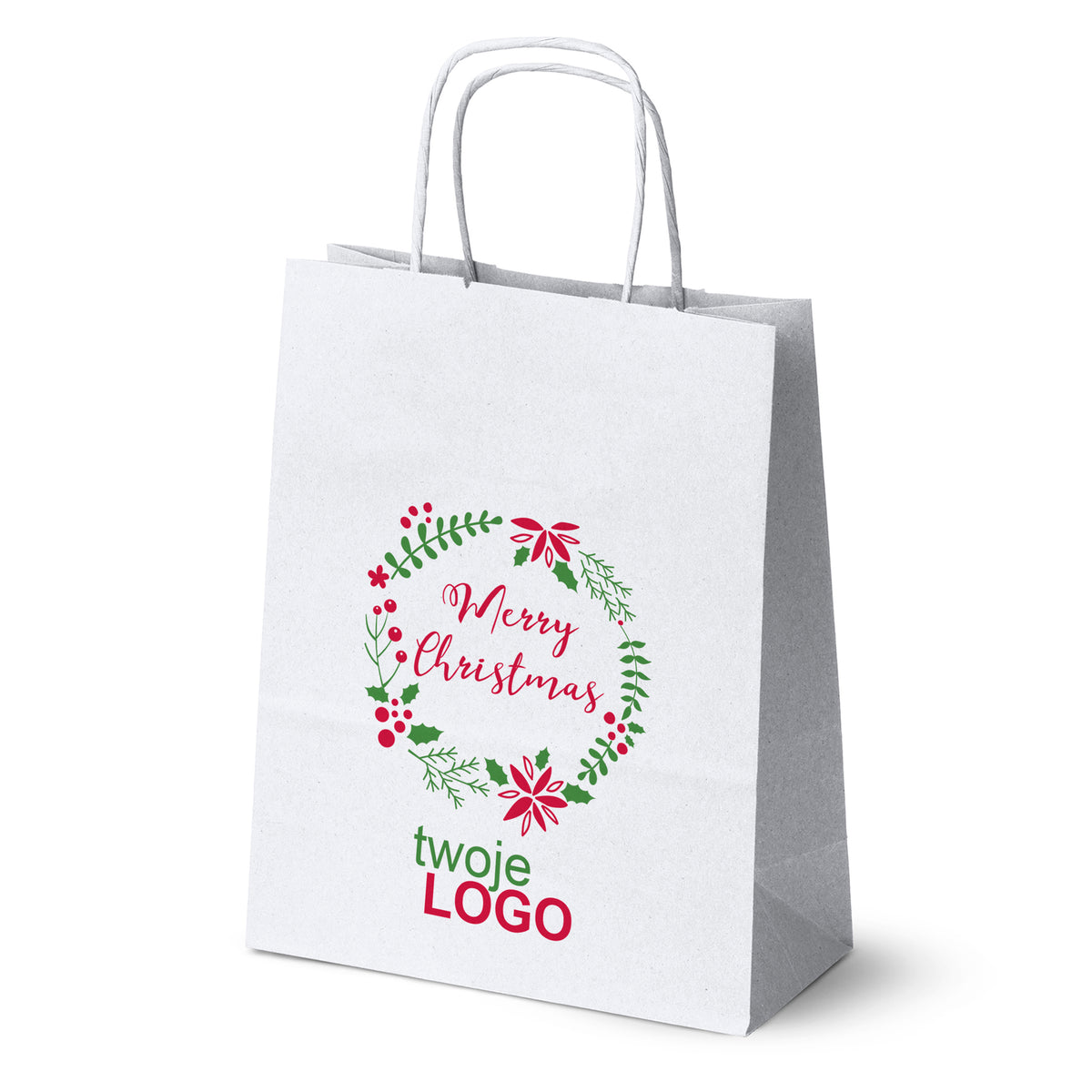 Vánoční papírové tašky zelené 50 ks. 180x80x225mm + LOGO (23 designů)