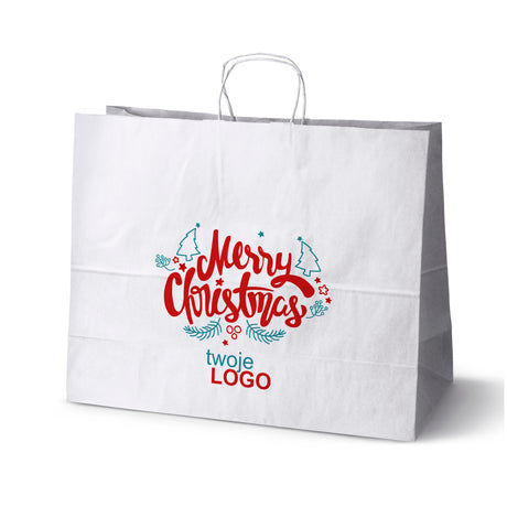 Torba papierowa świąteczne Biała 50szt. 500x180x390mm +LOGO (22 kolorowe wzory) RO-14