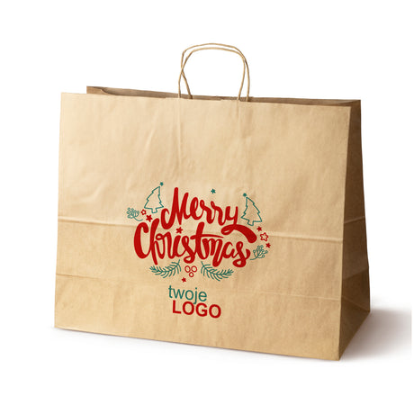 Torba papierowa świąteczne Brązowa 50szt. 500x180x390mm +LOGO (22 kolorowe wzory) RO-14