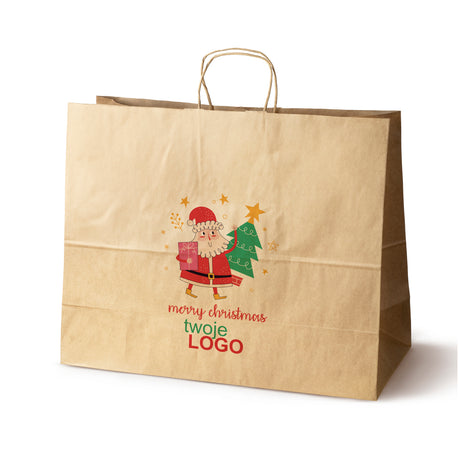 Torba papierowa świąteczne Brązowa 50szt. 500x180x390mm +LOGO (22 kolorowe wzory) RO-15