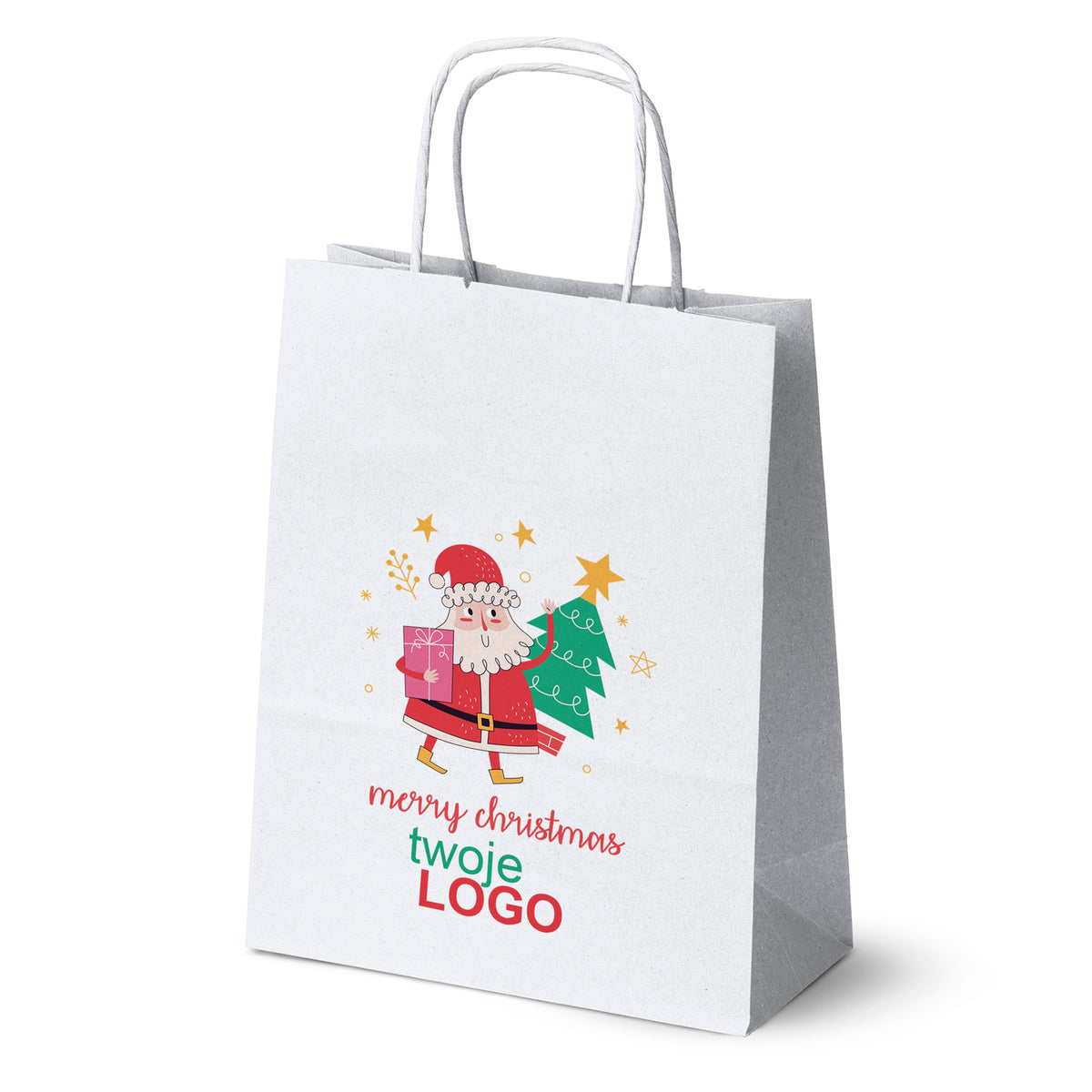 Vánoční papírové tašky zelené 50 ks. 180x80x225mm + LOGO (23 designů)