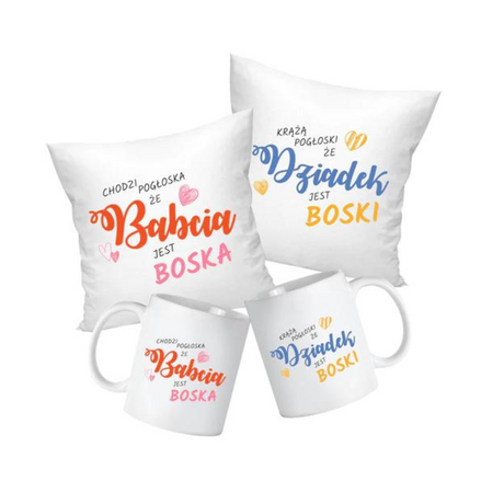 Zestaw Poduszka Kubek Boska Babcia Boski Dziadek Prezent na Dzień Babci i Dziadka