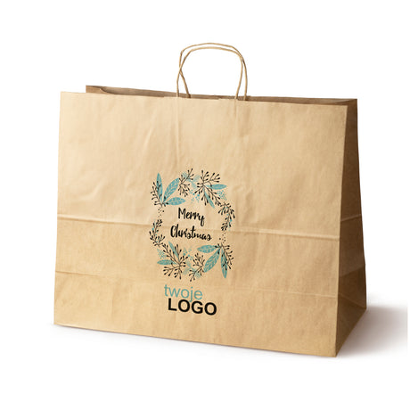 Torba papierowa świąteczne Brązowa 50szt. 500x180x390mm +LOGO (22 kolorowe wzory) RO-16