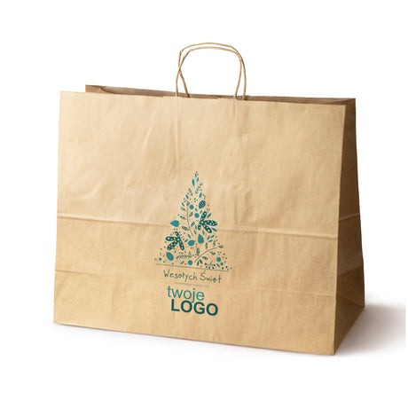 Torba papierowa świąteczne Brązowa 50szt. 500x180x390mm +LOGO (22 kolorowe wzory) RO-17