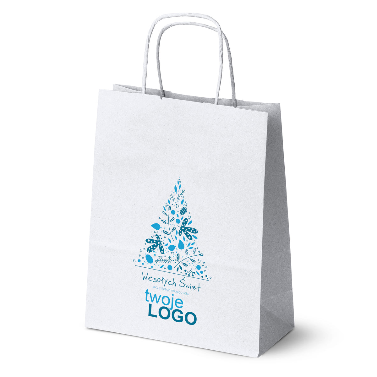 Vánoční papírové tašky zelené 50 ks. 180x80x225mm + LOGO (23 designů)