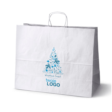 Torba papierowa świąteczne Biała 50szt. 500x180x390mm +LOGO (22 kolorowe wzory) RO-17
