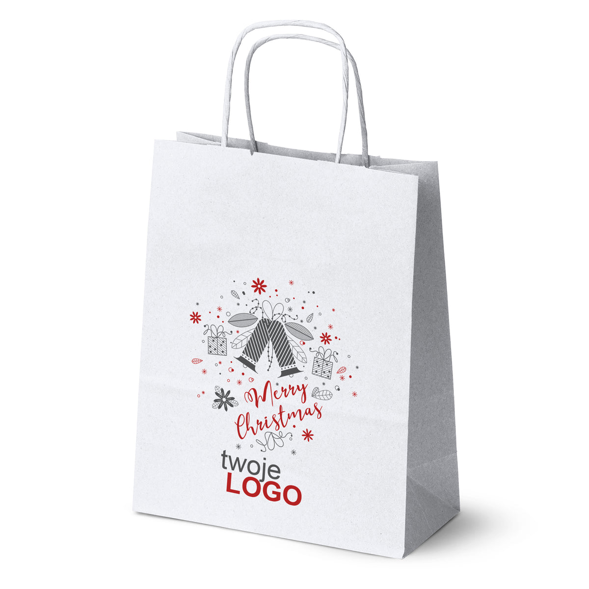 Vánoční papírové tašky zelené 50 ks. 180x80x225mm + LOGO (23 designů)