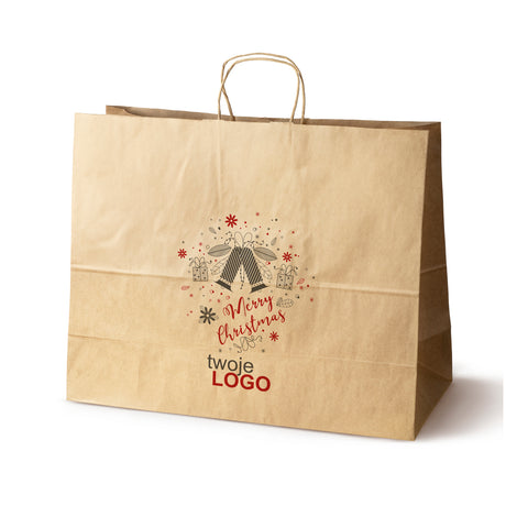 Torba papierowa świąteczne Brązowa 50szt. 500x180x390mm +LOGO (22 kolorowe wzory) RO-18
