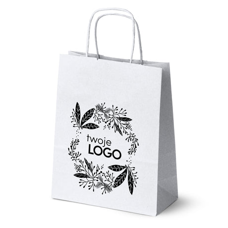 Torba papierowa świąteczne 50szt. 180x80x225mm Biała +LOGO (23 wzory) SW-16