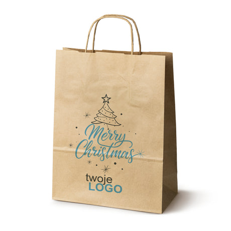 Torba papierowa świąteczne Brązowa 50szt. 240x100x320mm +LOGO (22 kolorowe wzory) RO-19