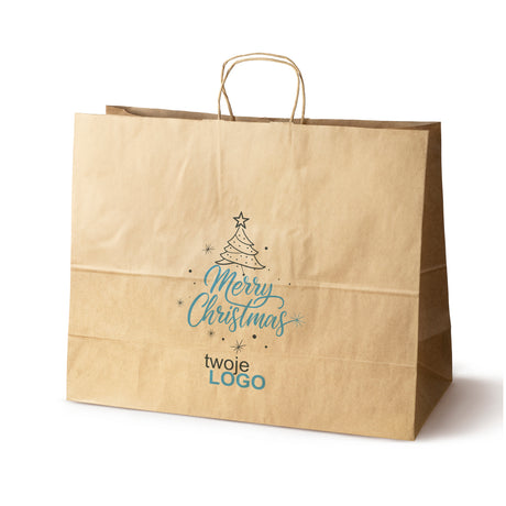 Torba papierowa świąteczne Brązowa 50szt. 500x180x390mm +LOGO (22 kolorowe wzory) RO-19