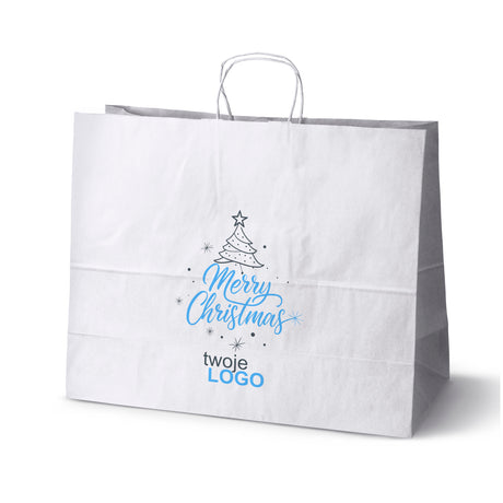 Torba papierowa świąteczne Biała 50szt. 500x180x390mm +LOGO (22 kolorowe wzory) RO-19