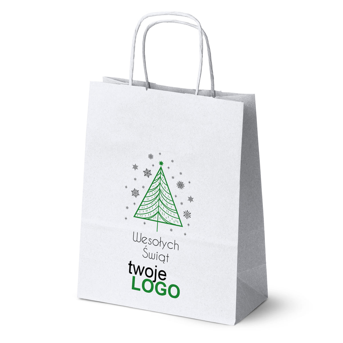 Vánoční papírové tašky zelené 50 ks. 180x80x225mm + LOGO (23 designů)
