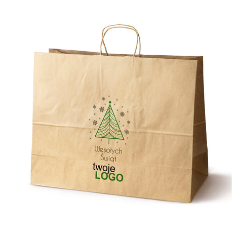 Torba papierowa świąteczne Brązowa 50szt. 500x180x390mm +LOGO (22 kolorowe wzory) RO-01