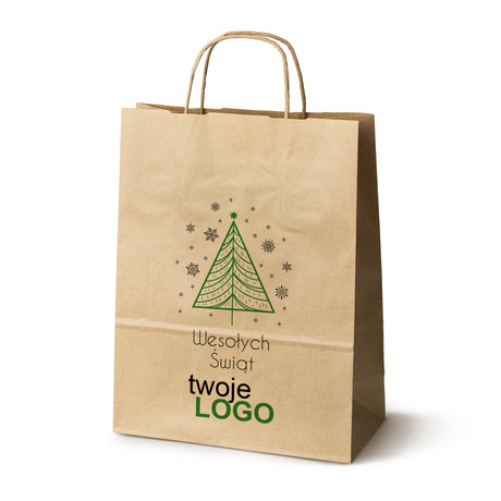 Torba papierowa świąteczne Brązowa 50szt. 240x100x320mm +LOGO (22 kolorowe wzory) RO-01