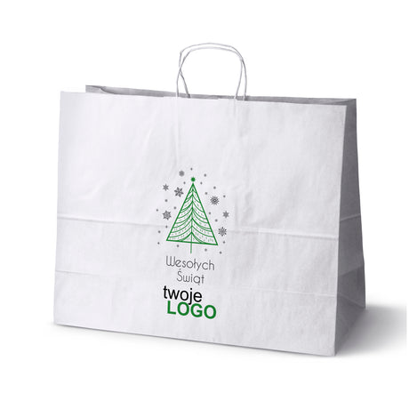 Torba papierowa świąteczne Biała 50szt. 500x180x390mm +LOGO (22 kolorowe wzory) RO-01