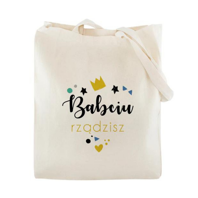 Torba Bawełniana Babciu Rządzisz Prezent na Dzień Babci Ecru