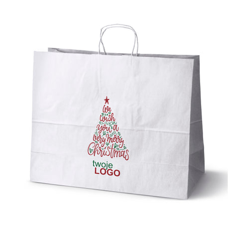 Torba papierowa świąteczne Biała 50szt. 500x180x390mm +LOGO (22 kolorowe wzory) RO-20