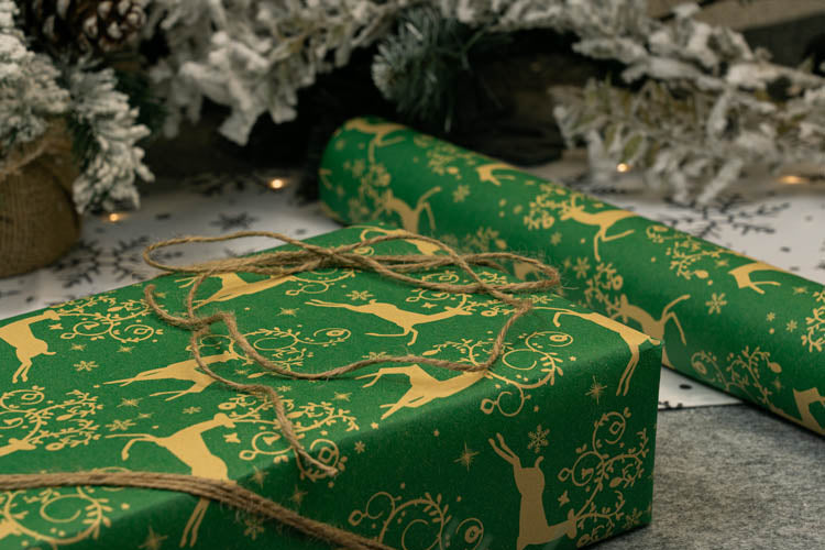 Papier prezentowy świąteczny zielony RENIFER