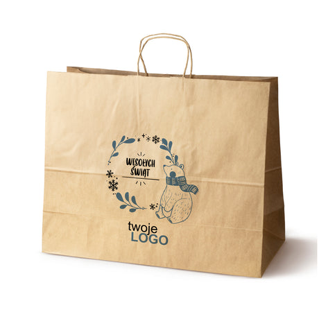 Torba papierowa świąteczne Brązowa 50szt. 500x180x390mm +LOGO (22 kolorowe wzory) RO-21