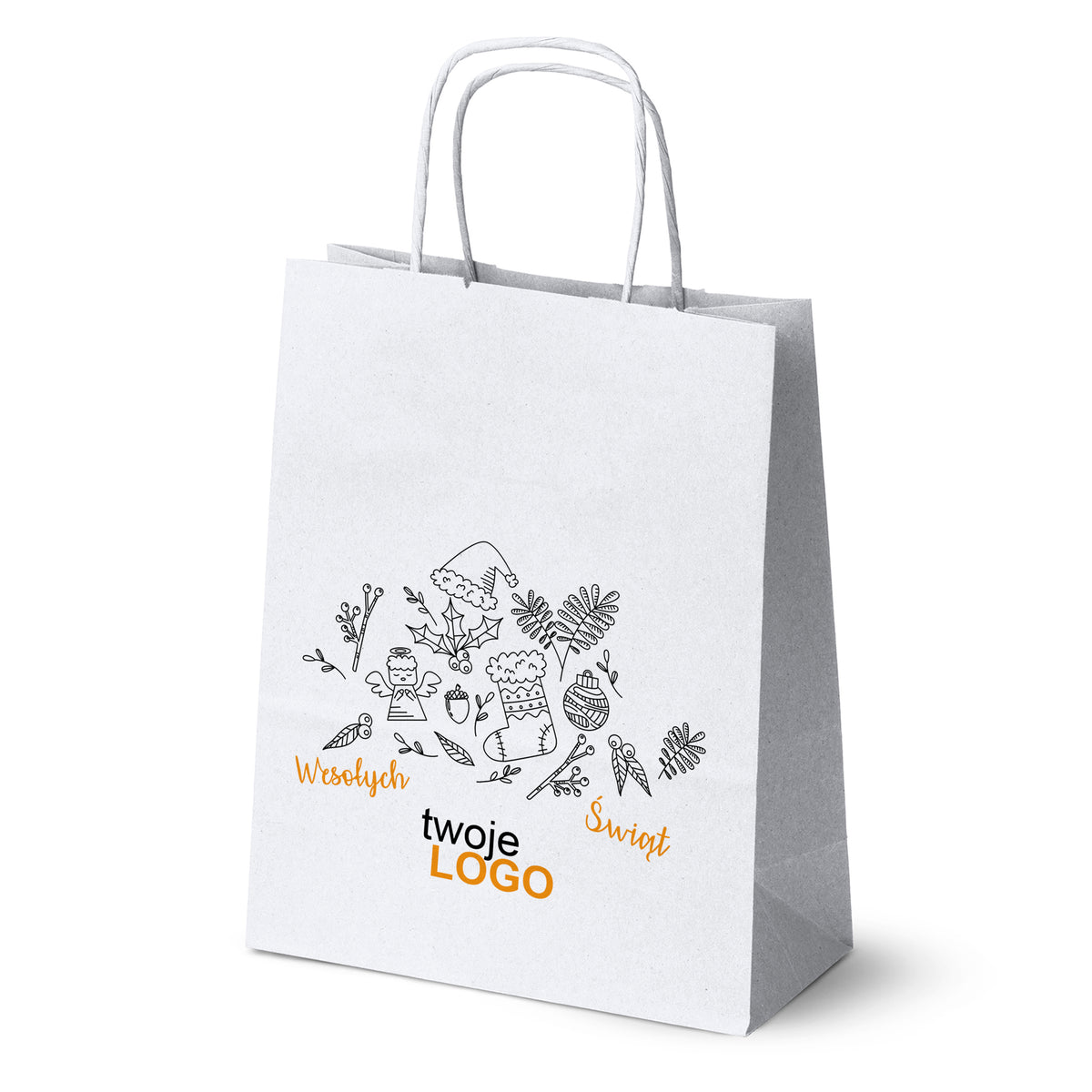 Vánoční papírové tašky zelené 50 ks. 180x80x225mm + LOGO (23 designů)