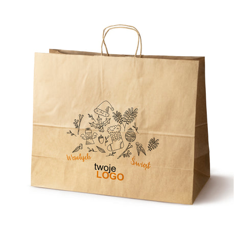 Torba papierowa świąteczne Brązowa 50szt. 500x180x390mm +LOGO (22 kolorowe wzory) RO-22