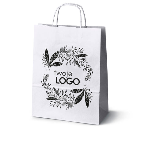 Torba papierowa świąteczne 50szt. 240x100x320mm Biała +LOGO (23 wzory) SW-16