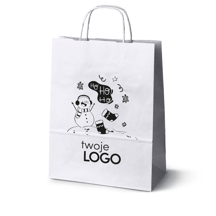 Torba papierowa świąteczne 50szt. 240x100x320mm Biała +LOGO (23 wzory) SW-10