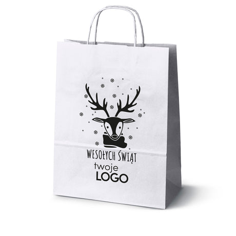 Torba papierowa świąteczne 50szt. 240x100x320mm Biała +LOGO (23 wzory) SW-08