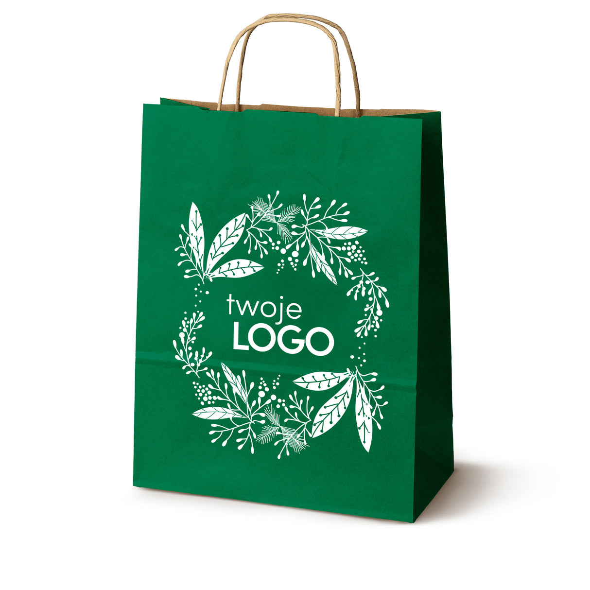 Torba papierowa świąteczne 50szt. 240x100x320mm Zielona +LOGO (23 wzory) SW-16