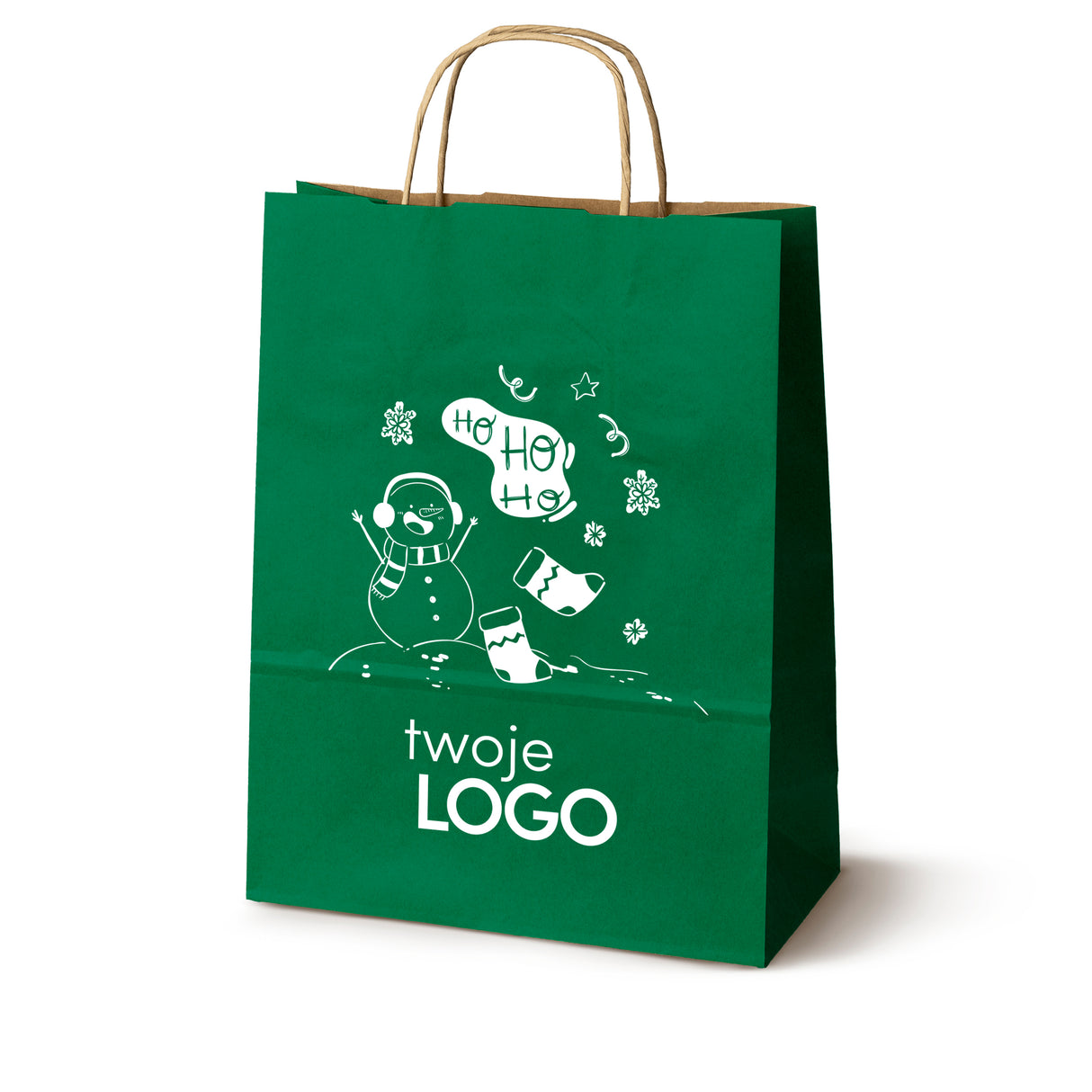 Torba papierowa świąteczne 50szt. 240x100x320mm Zielona +LOGO (23 wzory) SW-10