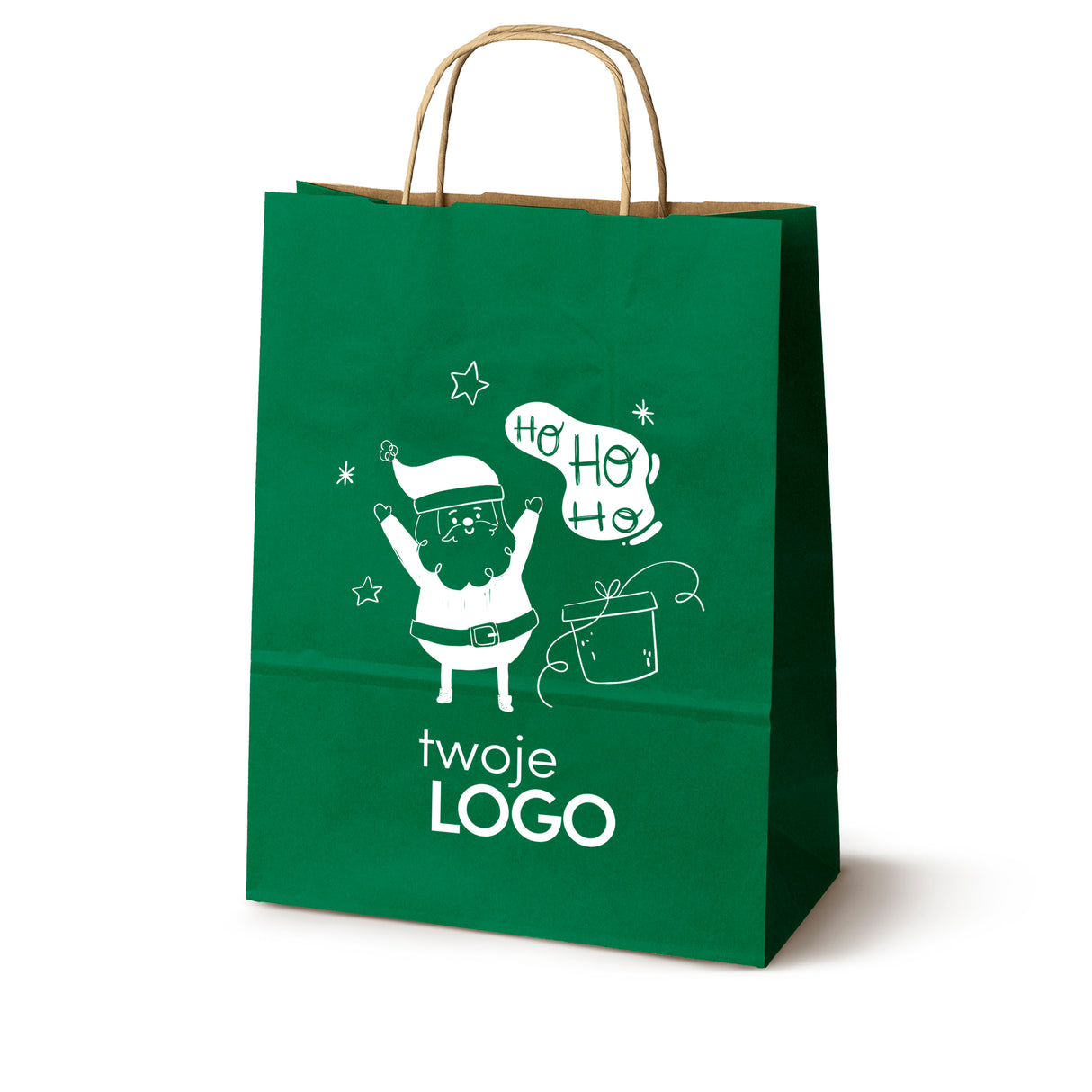 Torba papierowa świąteczne 50szt. 240x100x320mm Zielona +LOGO (23 wzory) SW-09