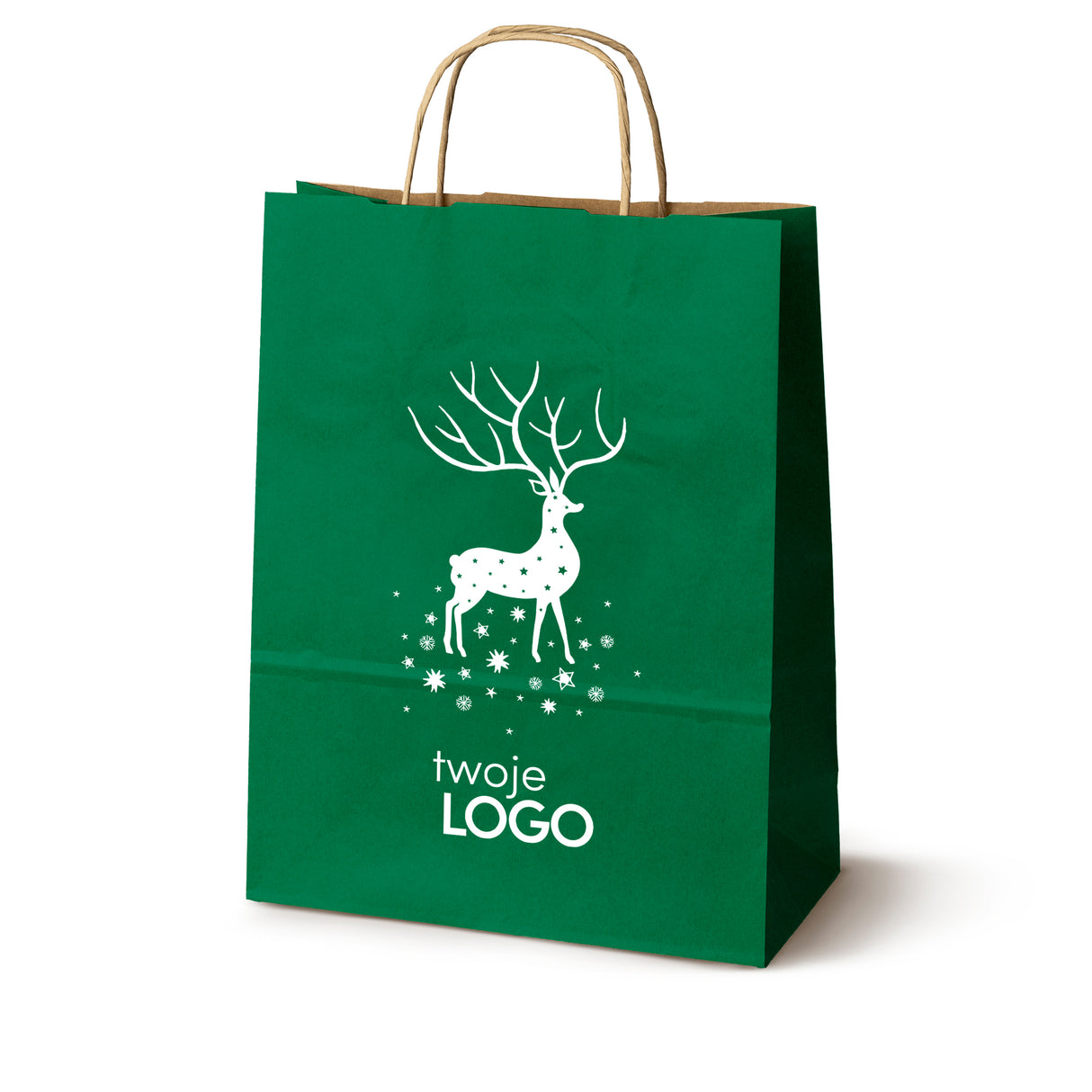 Torba papierowa świąteczne 50szt. 240x100x320mm Zielona +LOGO (23 wzory) SW-07