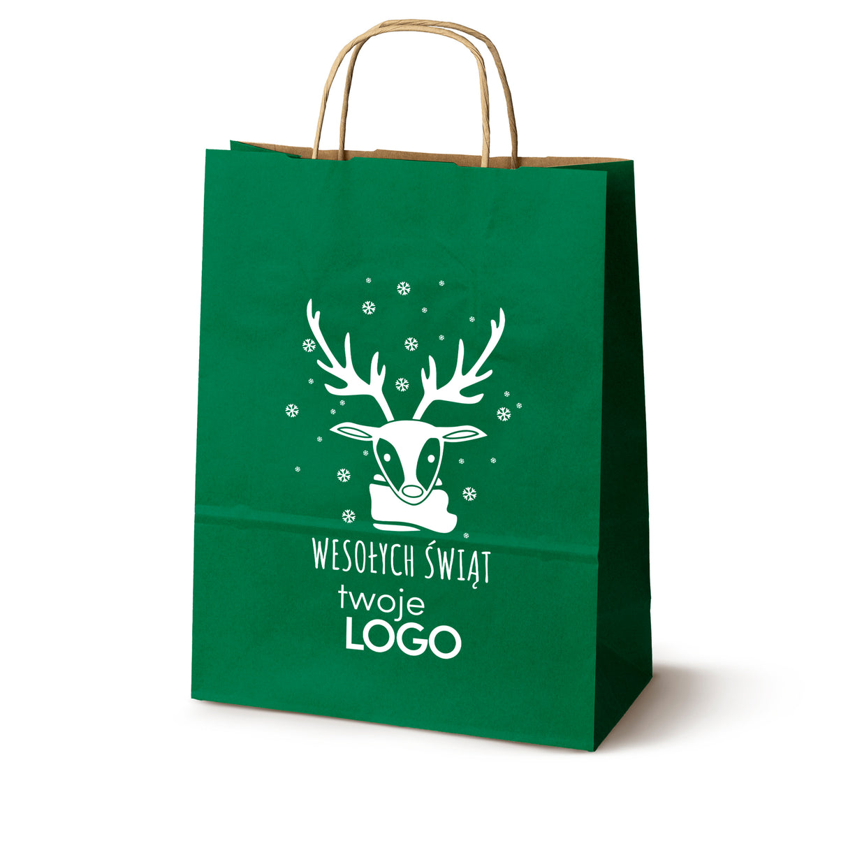 Torba papierowa świąteczne 50szt. 240x100x320mm Zielona +LOGO (23 wzory) SW-08