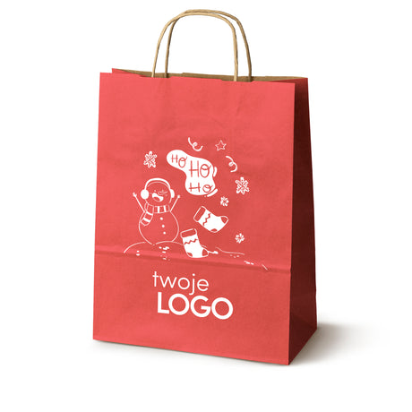 Torba papierowa świąteczne 50szt. 240x100x320mm Czerwona +LOGO (23 wzory) SW-10