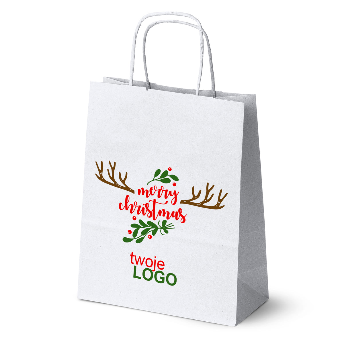 Vánoční papírové tašky zelené 50 ks. 180x80x225mm + LOGO (23 designů)