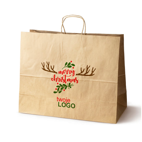 Torba papierowa świąteczne Brązowa 50szt. 500x180x390mm +LOGO (22 kolorowe wzory) RO-02