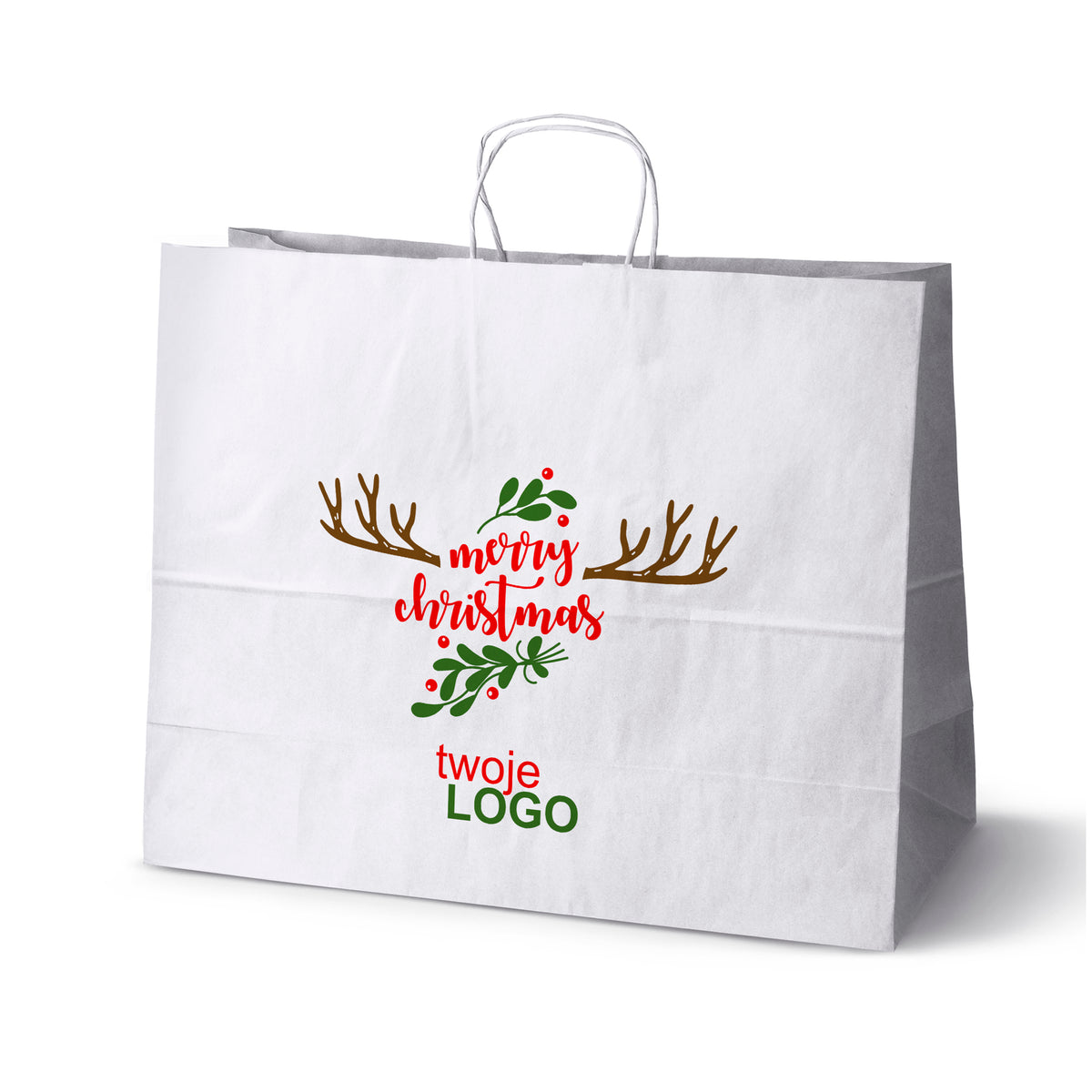 Pungă de hârtie de Crăciun Verde 50pcs. 180x80x225mm +LOGO (23 modele)
