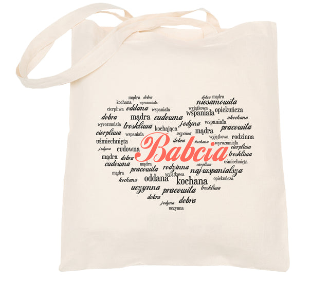 Torba Bawełniana Babcia Serce Prezent na dzień babci Ecru