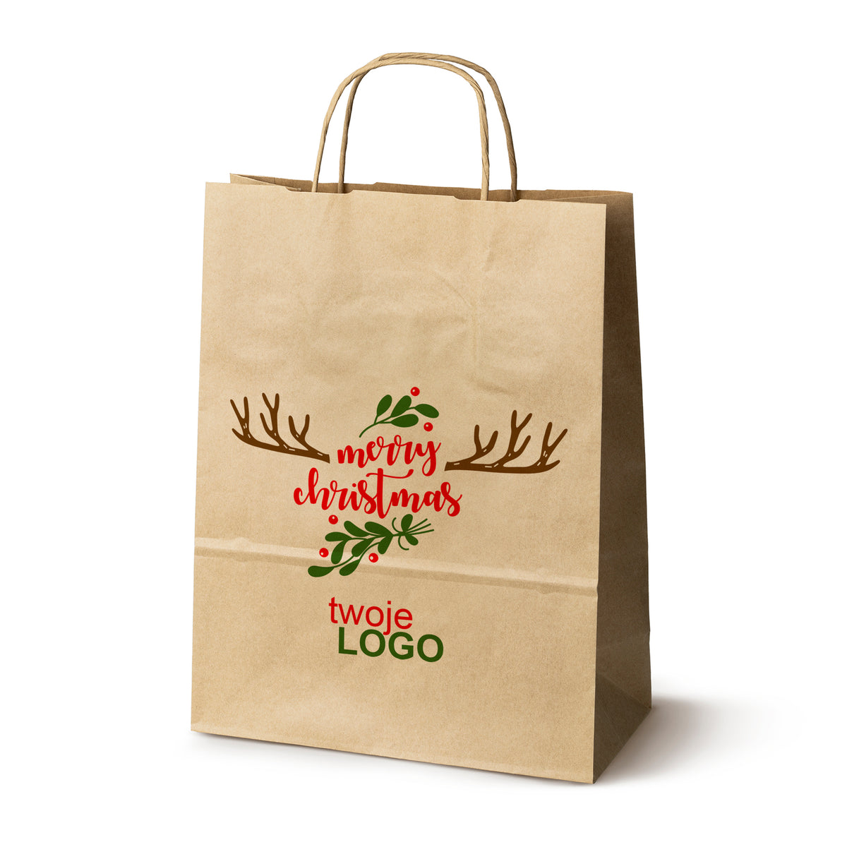 Pungă de hârtie de Crăciun Verde 50pcs. 180x80x225mm +LOGO (23 modele)