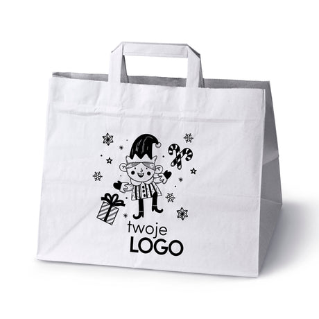 Torba papierowa świąteczne 50szt.320x220x245mm Biała +LOGO (23 wzory) SW-06