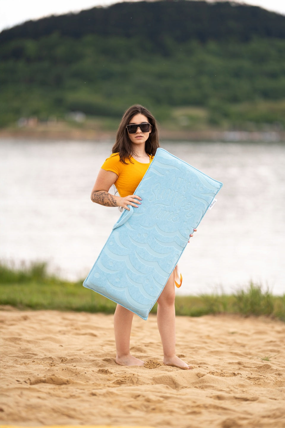 Leżak podróżny - składany NIEBIESKI