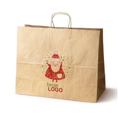 Torba papierowa świąteczne Brązowa 50szt. 500x180x390mm +LOGO (22 kolorowe wzory) RO-03