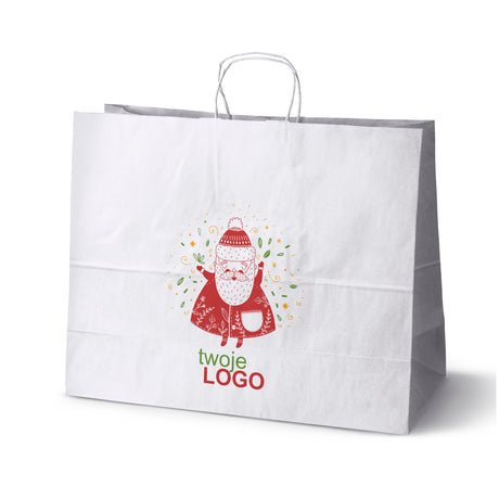 Torba papierowa świąteczne Biała 50szt. 500x180x390mm +LOGO (22 kolorowe wzory) RO-03