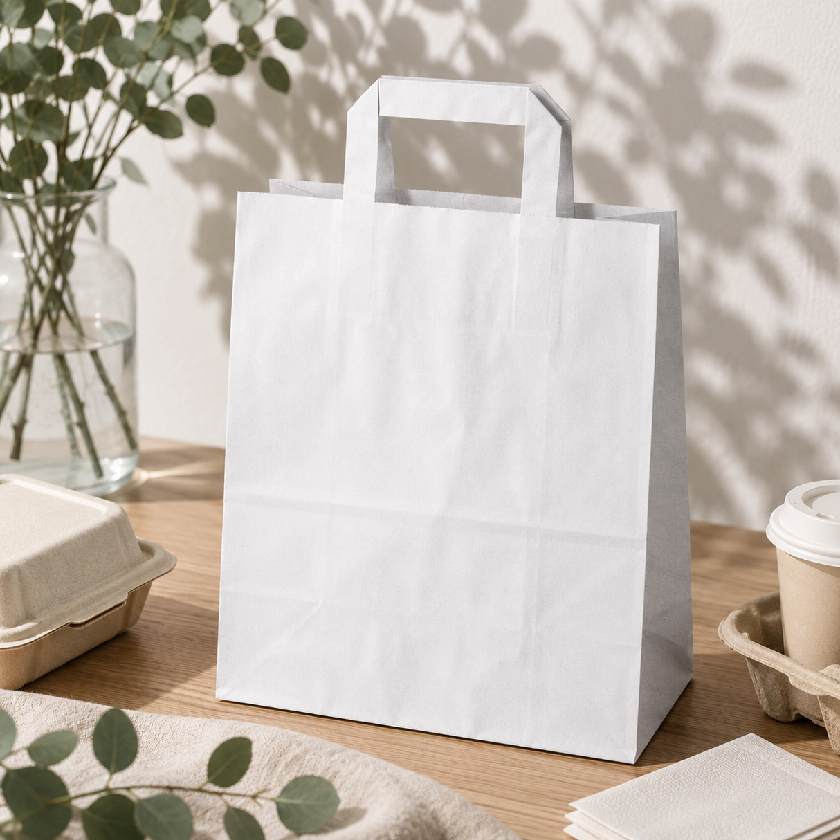 Torba Papierowa z Uchwytem Płaskim 250x110x320mm Biała