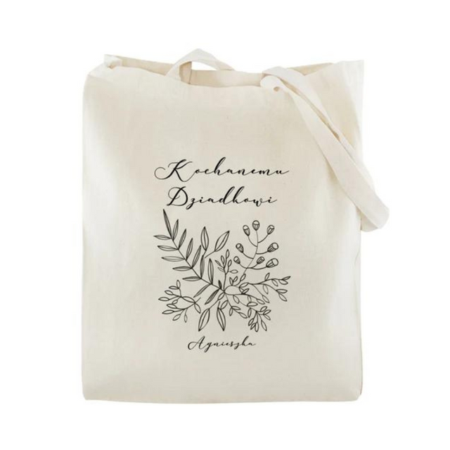 Torba Bawełniana personalizowana Kochanemu Dziadkowi + Imię Prezent na Dzień Dziadka Ecru